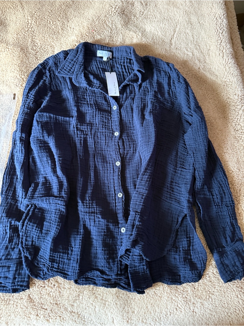 Michael Stars Nocturnal Navy Double Gauze Button-Down Shirt - Picture 4 of 9